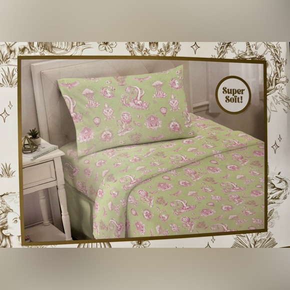 Wicked Katie Kime Green & Pink TWIN 3 Piece Sheet Set Girls Linens Bed Sheets - Picture 5 of 7